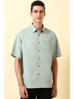 Allen Solly - Men Green Relaxed Fit Textured Half Sleeves Casual Shirt