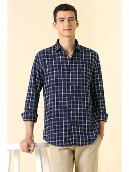 Allen Solly - Men Navy Check Full Sleeves Casual Shirt