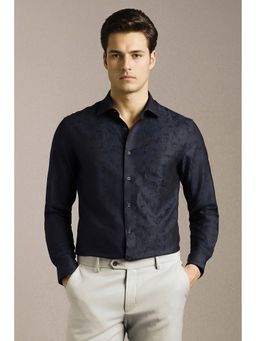 Louis Philippe - Men Navy Textured Full Sleeves Formal Shirt