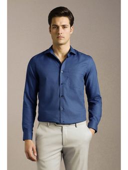 Louis Philippe - Men Navy Textured Full Sleeves Formal Shirt