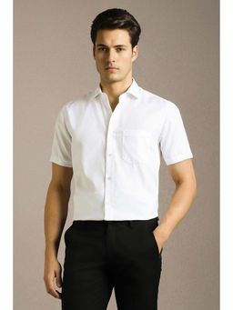 Louis Philippe - Men White Textured Half Sleeves Formal Shirt