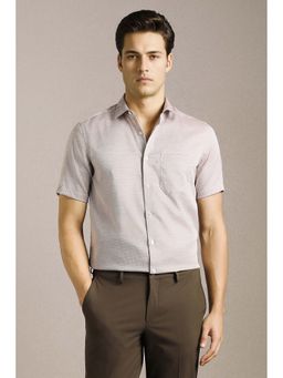 Louis Philippe - Men Beige Textured Half Sleeves Formal Shirt