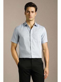 Louis Philippe - Men Light Blue Textured Half Sleeves Formal Shirt