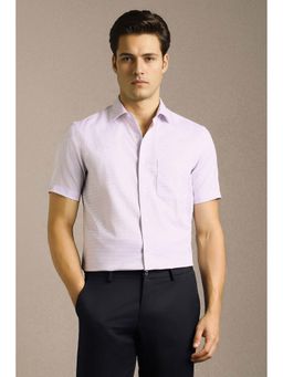 Louis Philippe - Men Lilac Textured Half Sleeves Formal Shirt