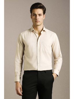 Louis Philippe - Men Beige Textured Full Sleeves Formal Shirt