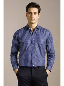 Louis Philippe - Men Blue Stripe Full Sleeves Formal Shirt