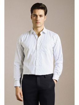 Louis Philippe - Men White Stripe Full Sleeves Formal Shirt