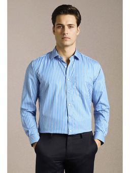 Louis Philippe - Men Blue Stripe Full Sleeves Formal Shirt