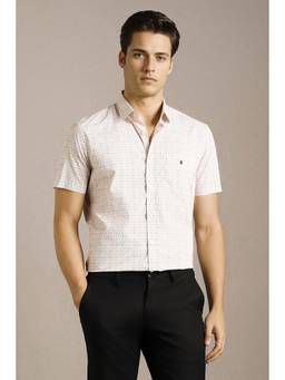 Louis Philippe - Men Beige Printed Half Sleeves Casual Shirt