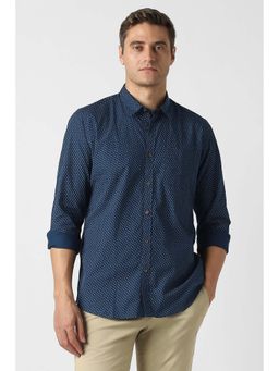 Peter England - Men Navy Slim Fit Printed Full Sleeves Casual Shirt