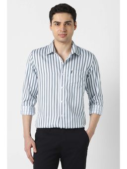 Peter England - Men Blue Slim Fit Stripe Full Sleeves Casual Shirt