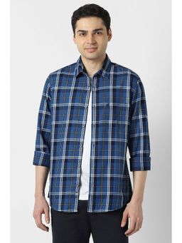 Peter England - Men Blue Slim Fit Check Full Sleeves Casual Shirt