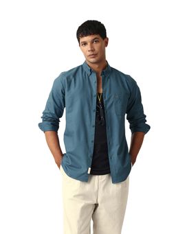 The Bear House - Men Cotton Solid Slim Fit Casual Shirt