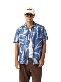 The Bear House - Men Printed Relax Fit Causal Shirt Blue