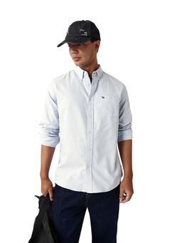 The Bear House - Men Cotton Solid Slim Fit Casual Shirt Blue