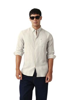 The Bear House - Men Cotton Striped Slim Fit Casual Shirt Cream