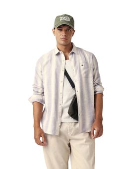 The Bear House - Men Cotton Striped Slim Fit Casual Shirt Purple