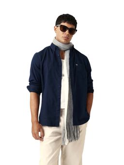 The Bear House - Men Cotton Solid Regular Fit Casual Shirt Blue