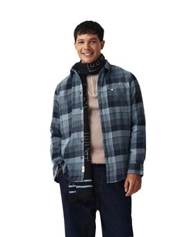 The Bear House - Men Pure Cotton Checked Regular Fit Shirt Blue