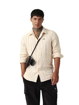 The Bear House - Men Cotton Self Design Slim Fit Casual Shirt Cream