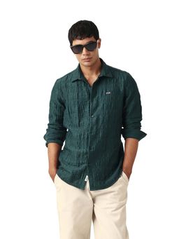 The Bear House - Men Cotton Self Design Slim Fit Casual Shirt Green