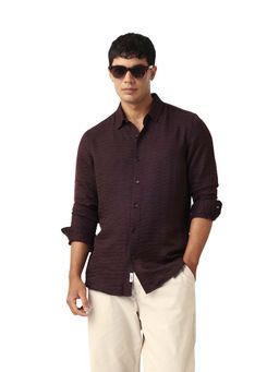 The Bear House - Men Self Design Slim Fit Casual Shirt Brown