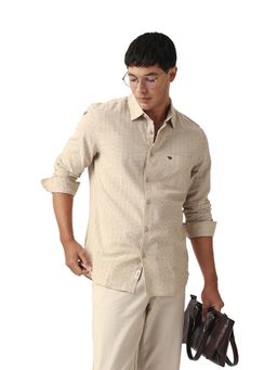 The Bear House - Men Woven Striped Slim Fit Casual Shirt Beige