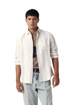 The Bear House - Men Striped Slim Fit Casual Shirt Pink