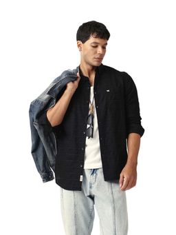 The Bear House - Men Cotton Checked Slim Fit Casual Shirt Black