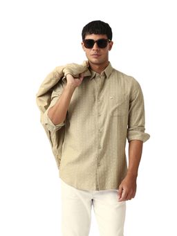 The Bear House - Men Woven Striped Slim Fit Casual Shirt Khaki