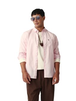 The Bear House - Men Cotton Solid Slim Fit Casual Shirt Pink