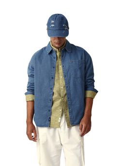 The Bear House - Men Cotton Solid Relax Fit Casual Shirt Blue