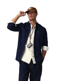 The Bear House - Men Cotton Solid Slim Fit Casual Shirt Blue