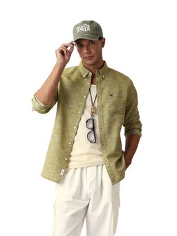 The Bear House - Men Cotton Striped Slim Fit Casual Shirt Green