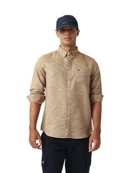 The Bear House - Men Cotton Striped Slim Fit Casual Shirt Brown