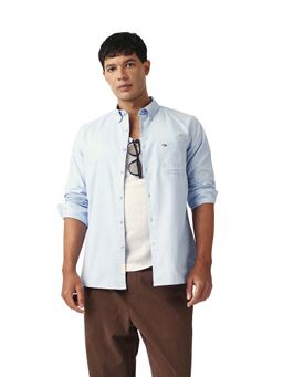 The Bear House - Men Cotton Solid Slim Fit Casual Shirt Blue