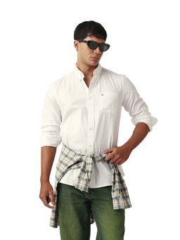 The Bear House - Men Cotton Solid Slim Fit Casual Shirt White