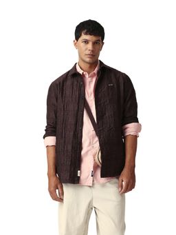 The Bear House - Men Cotton Self Design Slim Fit Casual Shirt Brown