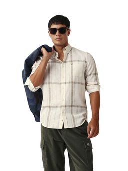 The Bear House - Men Checked Slim Fit Casual Shirt Cream