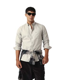 The Bear House - Men Cotton Solid Slim Fit Casual Shirt Grey