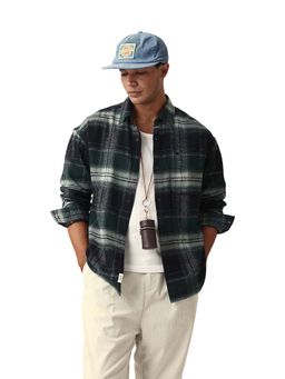 The Bear House - Men Cotton Checked Oversize Fit Flannel Shirt Green