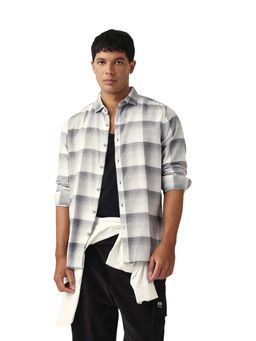 The Bear House - Men Cotton Checked Slim Fit Casual Shirt Grey