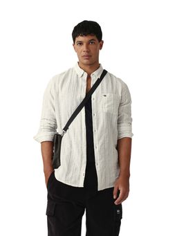 The Bear House - Men Cotton Striped Slim Fit Casual Shirt White