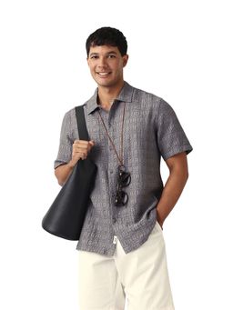 The Bear House - Men Self Design Relax Fit Casual Shirt Grey