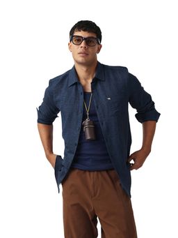 The Bear House - Men Slim Fit Casual Shirt Blue