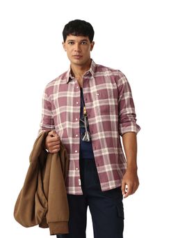 The Bear House - Men Cotton Checked Slim Fit Casual Shirt Pink