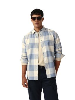 The Bear House - Men Cotton Checked Slim Fit Casual Shirt Blue