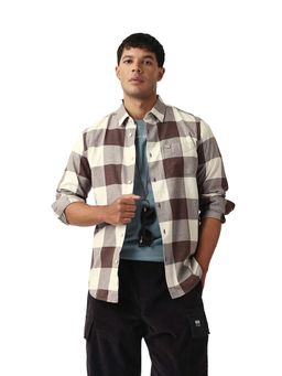 The Bear House - Men Cotton Checked Slim Fit Casual Shirt Brown