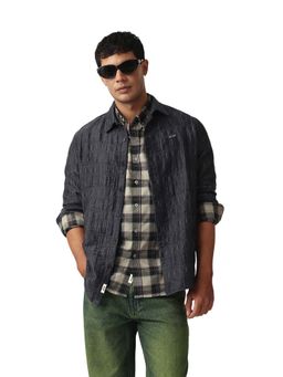 The Bear House - Men Cotton Self Design Slim Fit Casual Shirt Grey