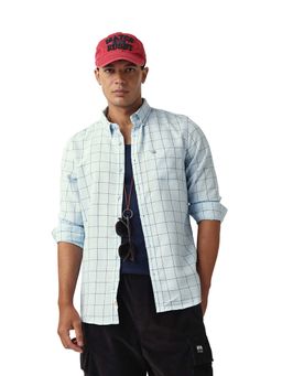 The Bear House - Men Checked Slim Fit Casual Shirt Blue